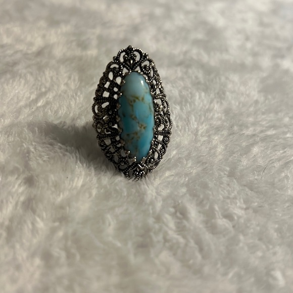 Western Germany Turquoise Colored Filigree Ring - Picture 1 of 9